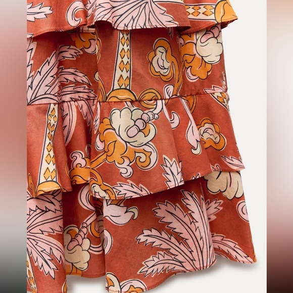 Zara boho tropical printed tiered midi dress blogger favorite - Picture 6 of 9